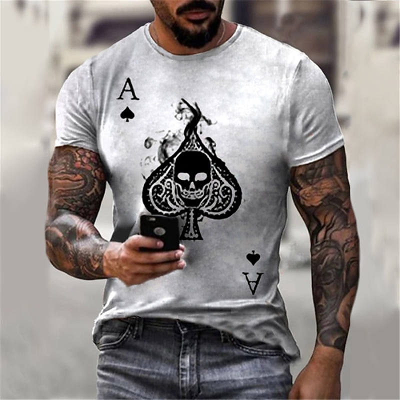 Men's Skull Graphic Prints Shirt T Shirt Tee Short Sleeve T shirt 3D Print Round Neck Shirt Designer Classic Casual Daily Holiday Light Yellow Black White Summer Clothing Apparel S M L XL XXL 3XL 4XL - Main Image