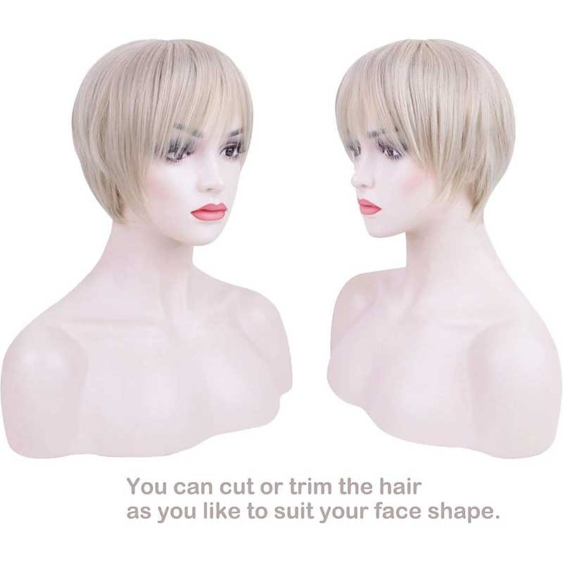 Short Pixie Cuts Hair Wigs Ombre Platinum Blonde Natural Straight Heat Resistant Synthetic Wigs with Bangs Natural Daily Use Wig3