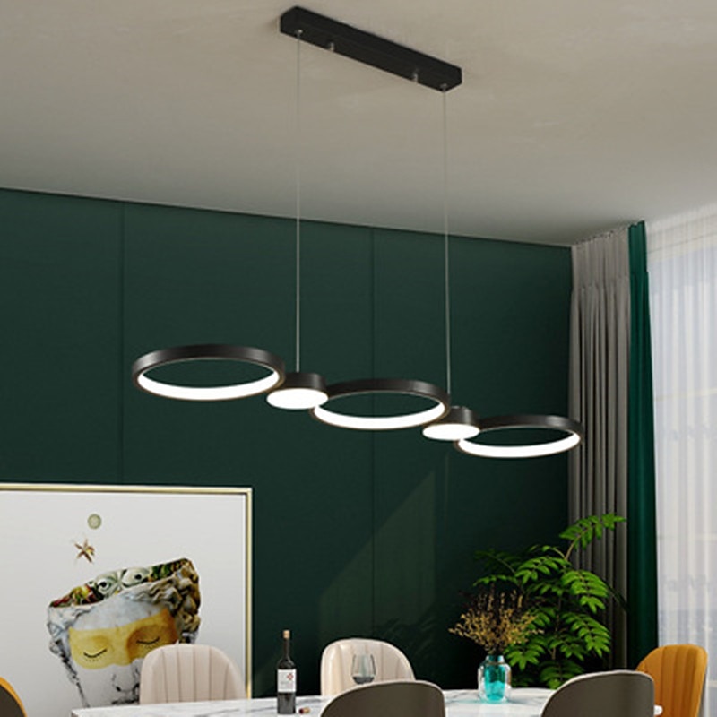 LED Pendant Light Kitchen Island Light Circle Ring Design Black 95 cm Chandelier Metal Artistic Style Modern Style Stylish Painted Finishes 220-240V3