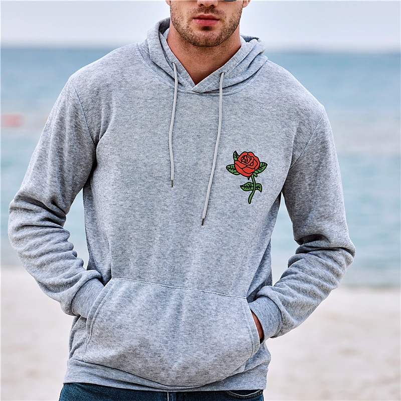 Men's Floral Print Long Sleeve Sweatshirts  Hooded Vintage Cool Casual Winter Black White Yellow Clothing Apparel Designer Plus Size S M L XL 2XL 3XL3