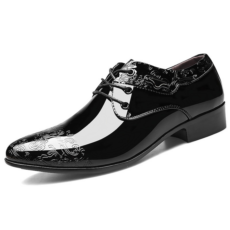 Men's Patent Faux Leather Embossed Dress Shoes - Black Formal Business Lace-Up Oxford Shoes for Weddings, Parties, and Events2
