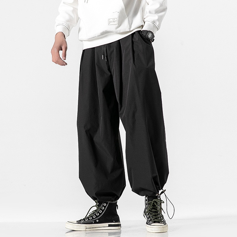 Men's Trousers Baggy Pants Harem Pants Casual Pants Baggy Harem Pants Pocket Wide Leg Leg Drawstring Solid Color Comfort Sports Daily Streetwear Casual / Sporty Black Grey Micro-elastic2