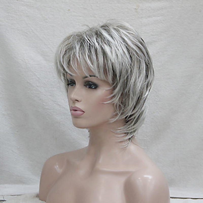 Synthetic Wig Wavy Pixie Cut Layered Haircut With Bangs Wig Gray Short Grey Red Synthetic Hair 6 inch Women's Highlighted / Balayage Hair Red Gray3