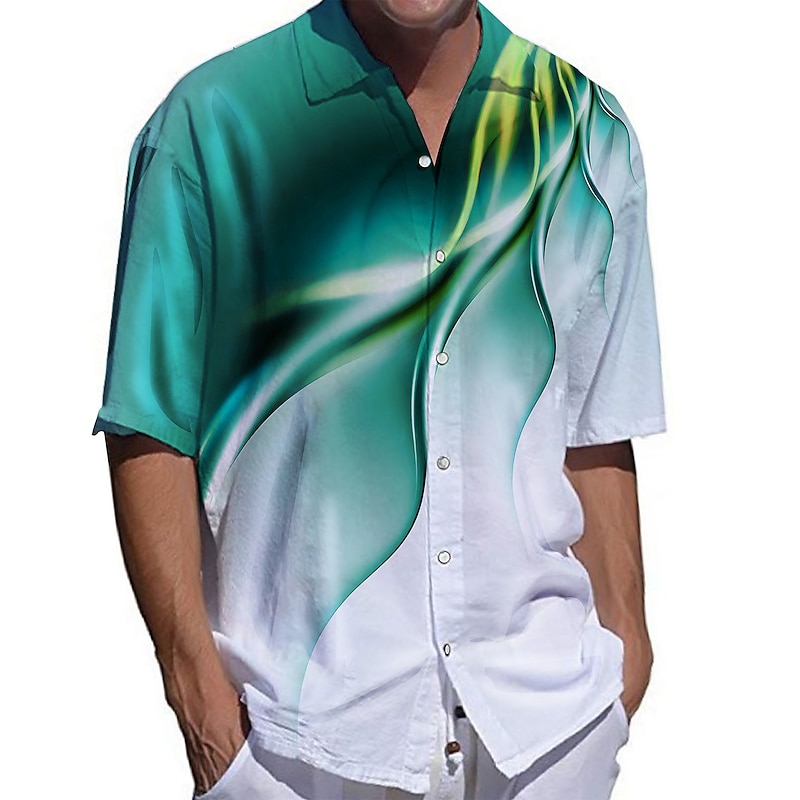 Men's Geometric Pattern Shirt Button Up Shirt Short Sleeve Fashion Streetwear Designer Outdoor Casual Daily Spring & Summer Collar Turndown 3D Print Button-Down Black Blue Purple Green Gray3