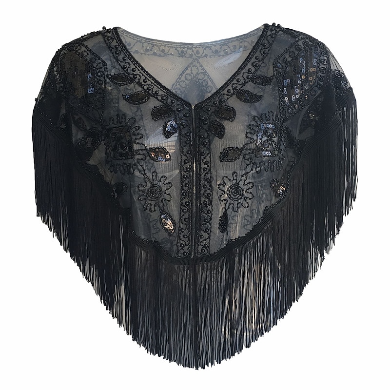 Elegant Vintage Classical Party Costume Masquerade Shawls The Great Gatsby Gentlewoman Wedding Guest Sequins Tassel Fringe Beads Sequin Tassel Fancy Dress Women's Wedding Party Wedding Guest Adults'