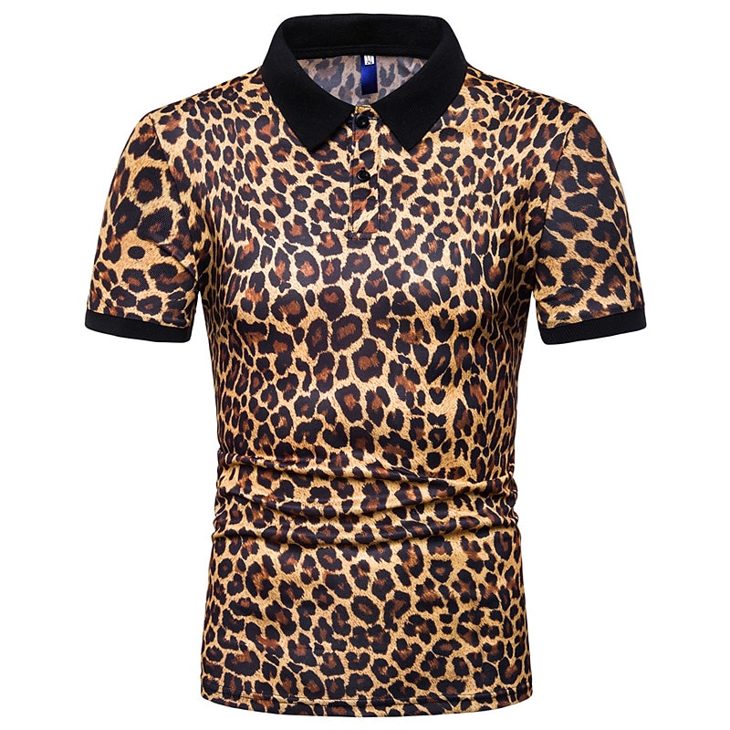 Men's Tennis Shirt Polo Shirt Casual Daily Collar Classic Collar Short Sleeve Simple Leopard Regular Fit White Blue Brown Tennis Shirt2