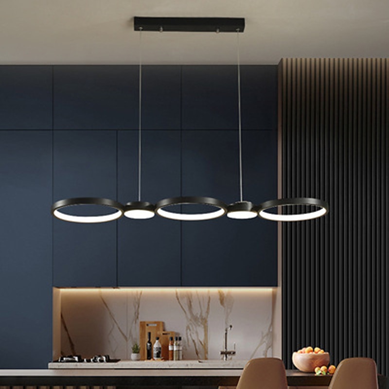 LED Pendant Light Kitchen Island Light Circle Ring Design Black 95 cm Chandelier Metal Artistic Style Modern Style Stylish Painted Finishes 220-240V2