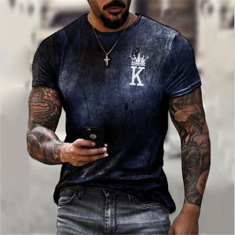 Men's Creepy Lettering Letter Graphic Prints Shirt T Shirt Tee Retro Shirts Short Sleeve T shirt 3D Print Round Neck Shirt Vintage Designer Casual Daily Holiday Black Blue Purple Summer Clothing3