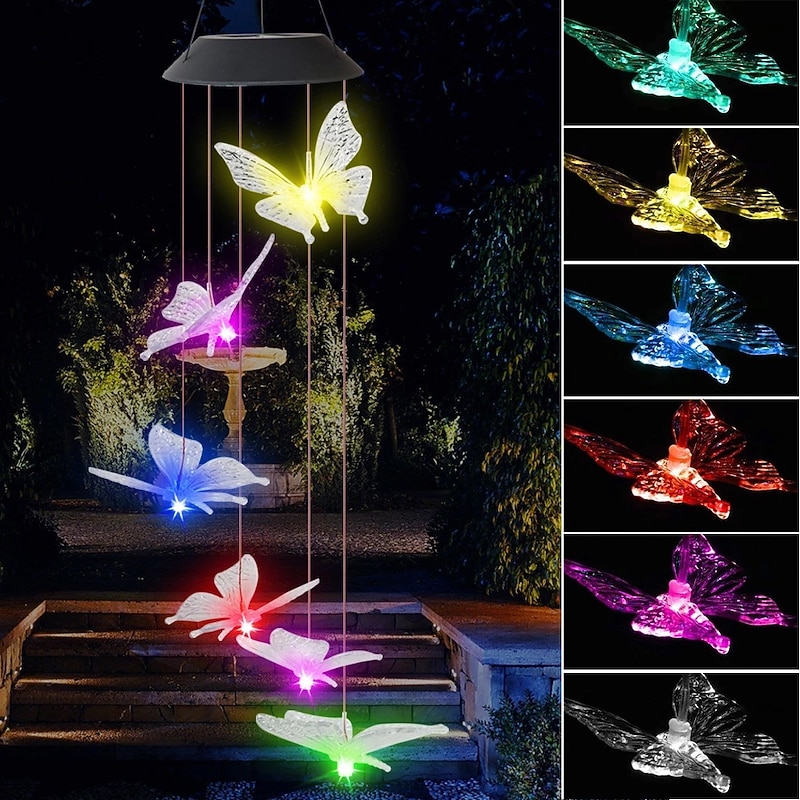 Solar Wind Chime Outdoor Waterproof LED Colorful Lamp Butterfly Shape Pendant LED Night Light Courtyard Garden Terrace Decorative Lantern3