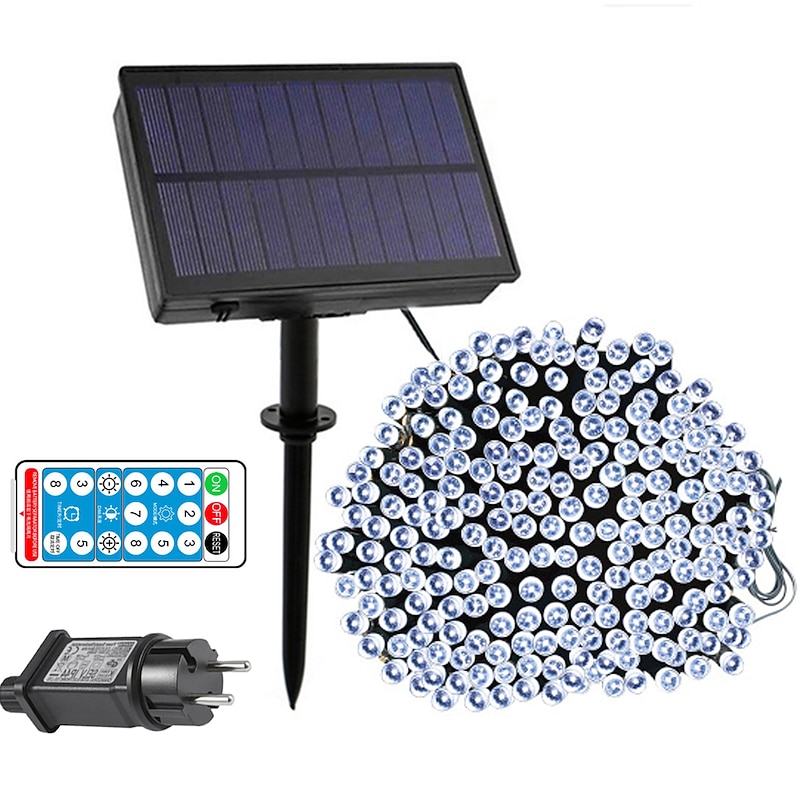 Solar Power String Light 50M-400LEDs 100M-800LEDs with Remote Control 8 Mode Flashing Timing Set Plug-in Dual Purpose Thanksgiving Christmas Outdoor Party Garden Decoration Fairy Lights Gypsophila 24V3