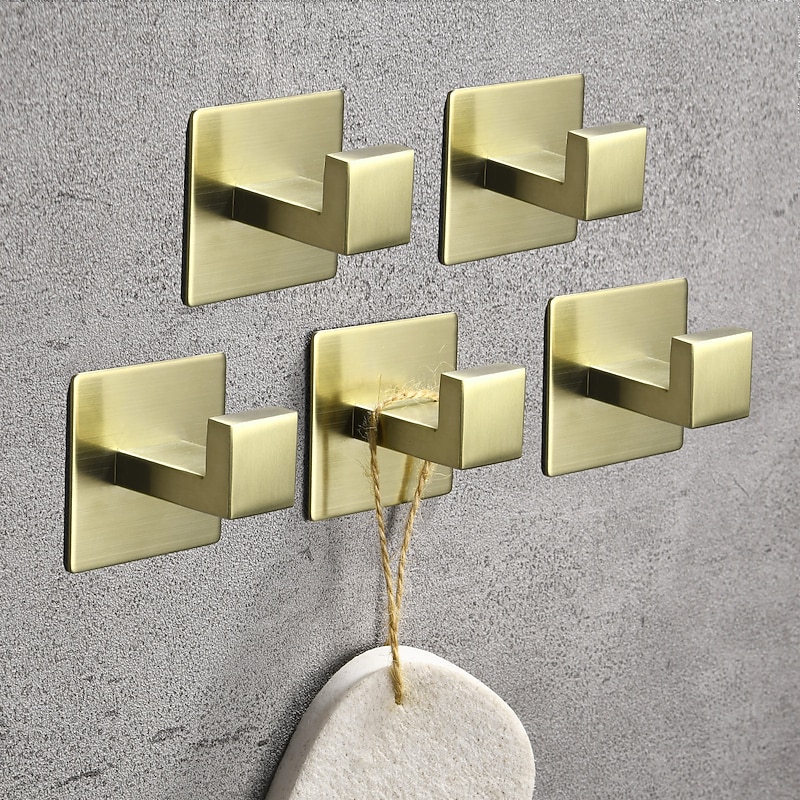 Bathroom Hardware Accessory Set,Robe Hook, Self-Adhesive Brushed Golden Stainless Steel Towel Bar, Towel Holder, Toilet Paper Holde4