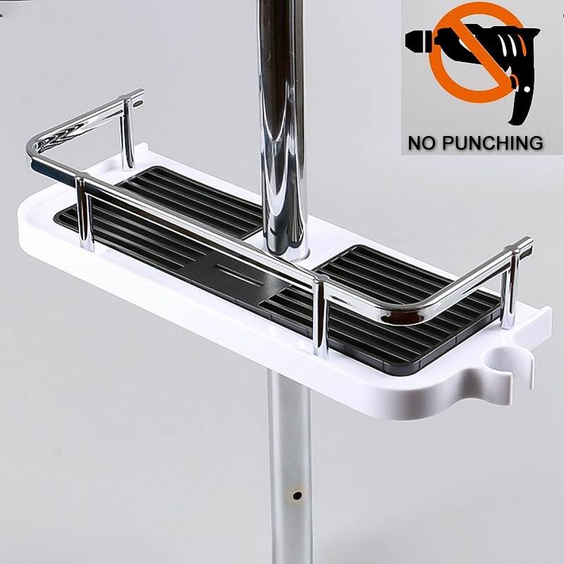Practical Bathroom Pole Shower Storage Rack Holder Organizer Bathroom Shelves Shower Shampoo Tray Single Tier Shower Head Holder2