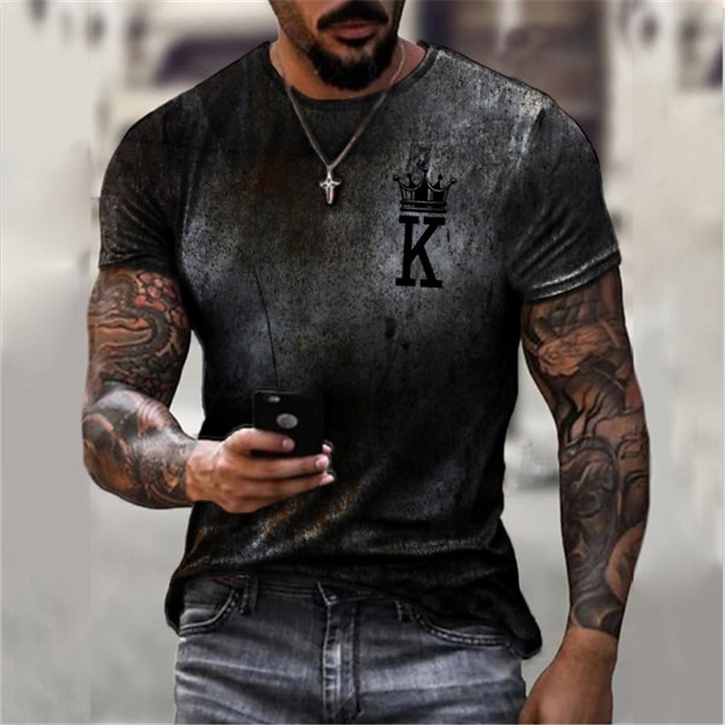 Men's Creepy Lettering Letter Graphic Prints Shirt T Shirt Tee Retro Shirts Short Sleeve T shirt 3D Print Round Neck Shirt Vintage Designer Casual Daily Holiday Black Blue Purple Summer Clothing