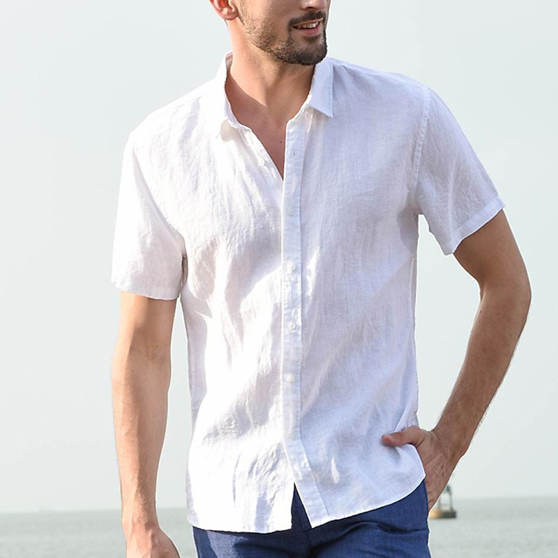 Men's Shirt Linen Shirt Summer Shirt Beach Wear Button Up Shirt Plain Vacation Curise Black White Blue Green Short Sleeve Collar Summer Spring Clothing Apparel4