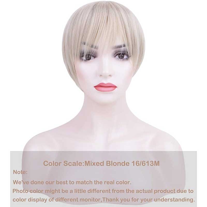 Short Pixie Cuts Hair Wigs Ombre Platinum Blonde Natural Straight Heat Resistant Synthetic Wigs with Bangs Natural Daily Use Wig2