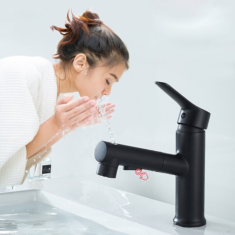 Bathroom Sink Faucet - Pull out / Pullout Spray Electroplated / Painted Finishes Centerset Single Handle Two HolesBath Taps / Brass2