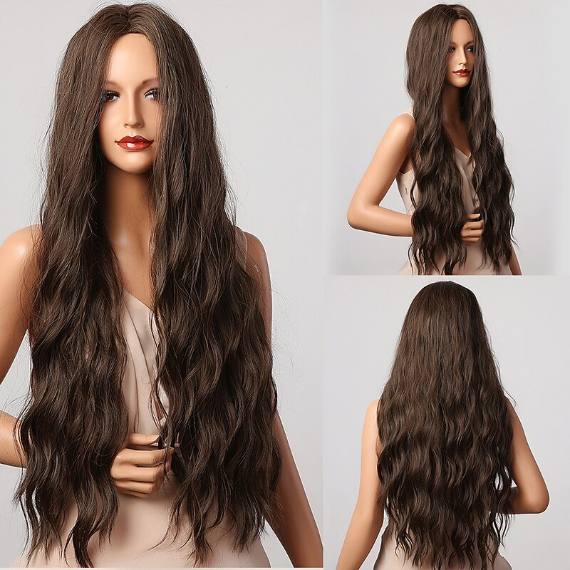 Synthetic Wig Loose Wave Tight Curl Middle Part Wig Very Long Dark Brown Synthetic Hair Women's Fashionable Design Soft New Arrival Dark Brown