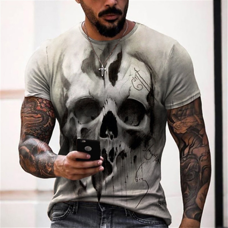 Halloween Day of the Dead Skull Men's Skull Graphic Prints Shirt T Shirt Tee Retro Shirts Short Sleeve T shirt 3D Print Round Neck Shirt Vintage Designer Retro Street Daily Holiday2