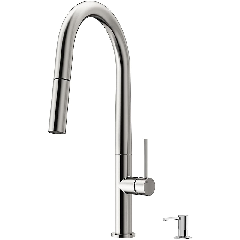 Kitchen Faucet,Rotatable Pull-out/­Pull-down Brass High Arc Nickel Brushed/Painted Finishes Single Handle One Hole Kitchen Taps with Hot and Cold Switch4