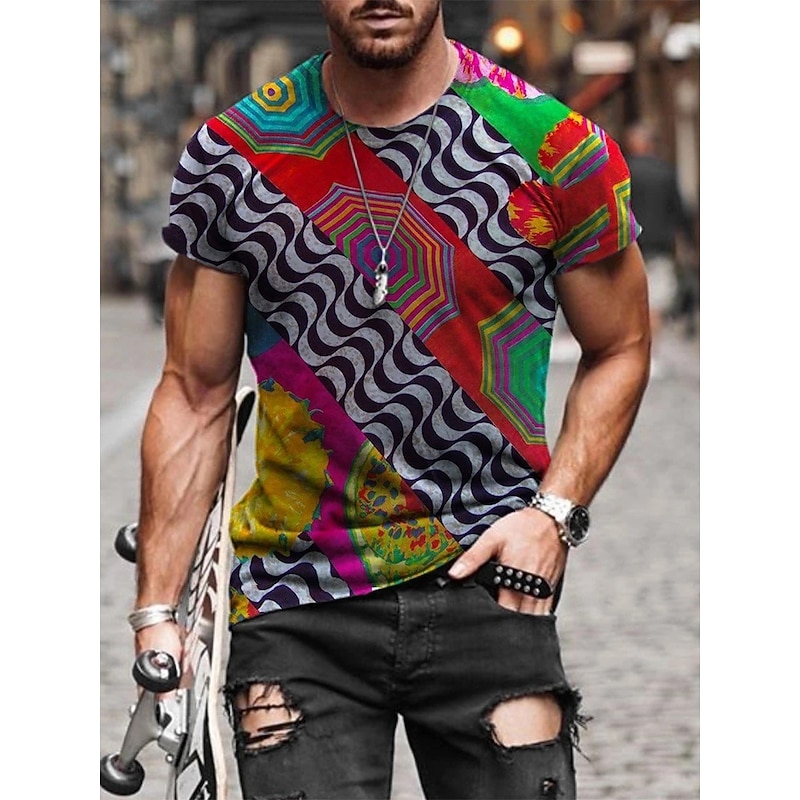 Men's Plus Size Shirt Big and Tall Graphic Round Neck Print Short Sleeve Summer Spring & Summer Basic Casual Big and Tall Street Casual Tops3