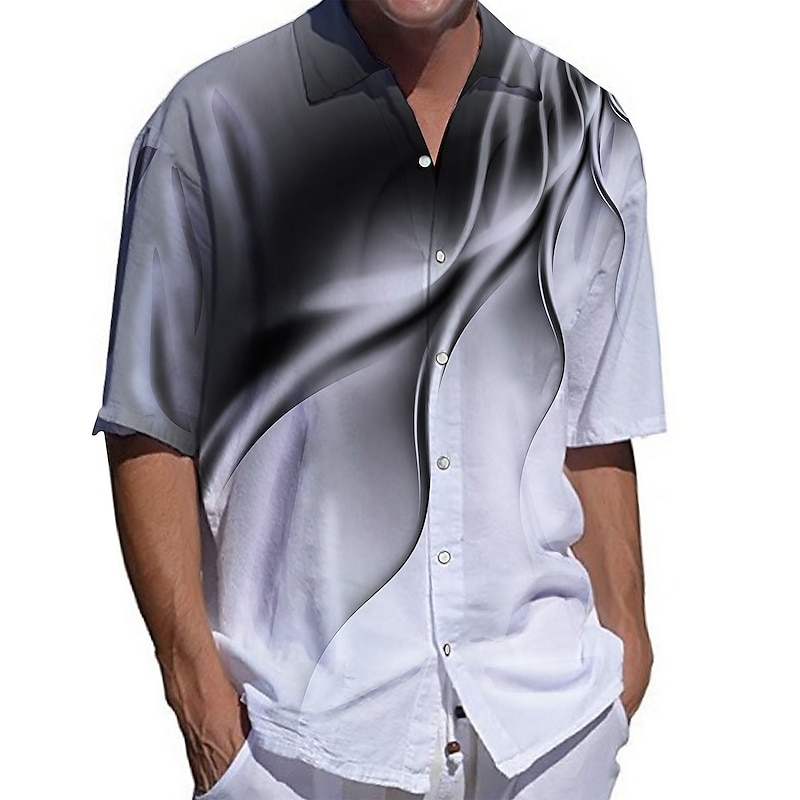 Men's Geometric Pattern Shirt Button Up Shirt Short Sleeve Fashion Streetwear Designer Outdoor Casual Daily Spring & Summer Collar Turndown 3D Print Button-Down Black Blue Purple Green Gray4