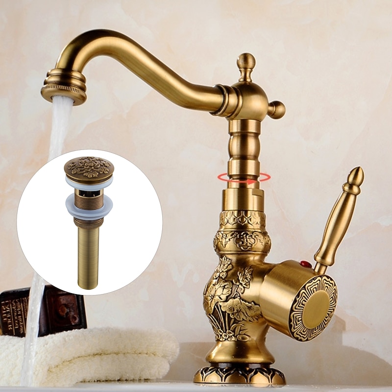 Luxury Retro Style Utility Sink Laundry Faucet with Pop Up Drain, Centerset High Arc One Handle One Hole Wash Basin Tap with Hot and Cold Water Switch, Laundry Tub Pot Filler Commercial Faucet2