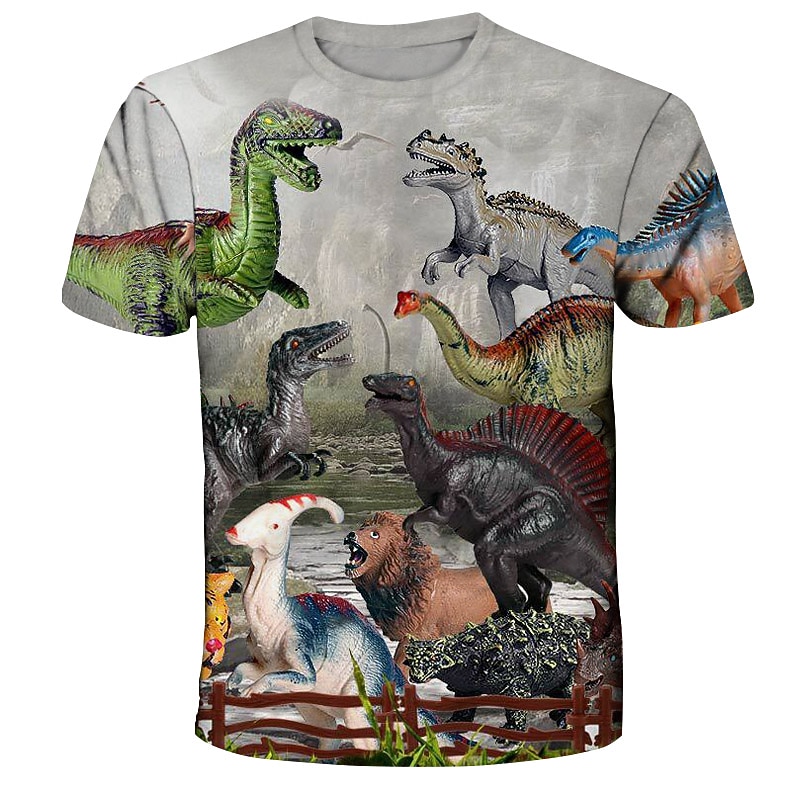 Kids Boys T shirt Tee Animal Dinosaur Short Sleeve Crewneck Children Top Casual Cool Daily Summer Multicolor 3-12 Years3