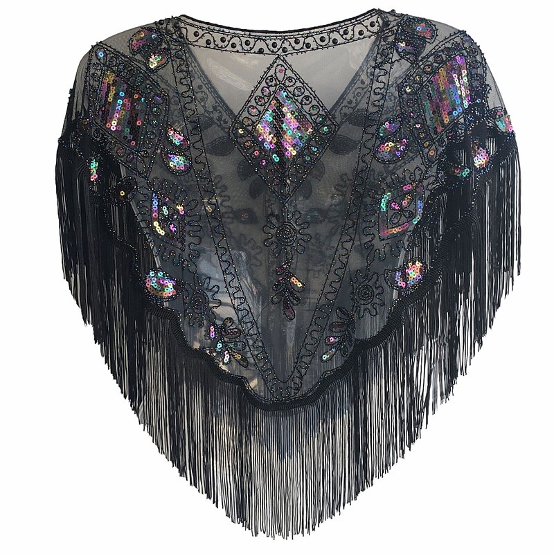 Elegant Vintage Classical Party Costume Masquerade Shawls The Great Gatsby Gentlewoman Wedding Guest Sequins Tassel Fringe Beads Sequin Tassel Fancy Dress Women's Wedding Party Wedding Guest Adults'4