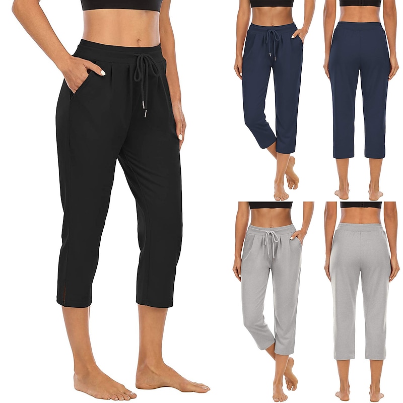 Women's Joggers Sweatpants Pocket Drawstring High Waist Capris Athletic Athleisure Breathable Quick Dry Moisture Wicking Yoga Fitness Gym Workout Sportswear Activewear Fashion Black Light Grey Dark