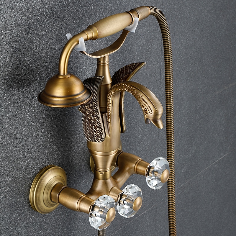 Bathtub Faucet - Contemporary Antique Brass Wall Installation Brass Valve Bath Shower Mixer Taps3