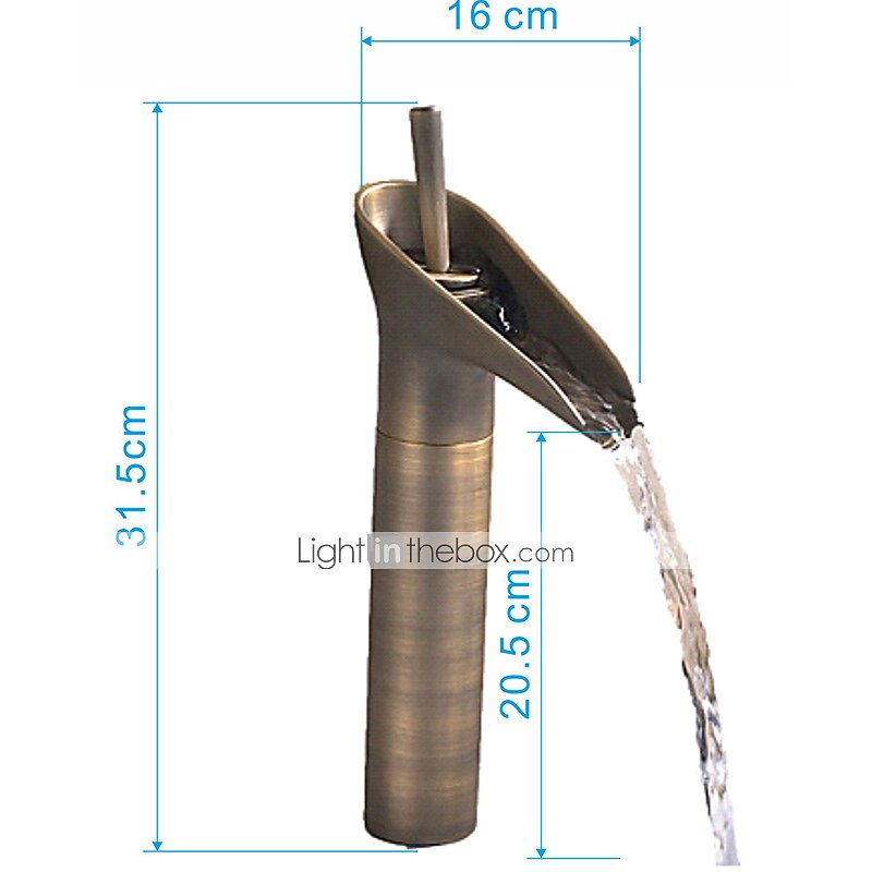 Antique Brass Bathroom Sink Faucet,Waterfall  Single Handle One Hole Bath Taps with Hot and Cold Switch and Ceramic Valve2