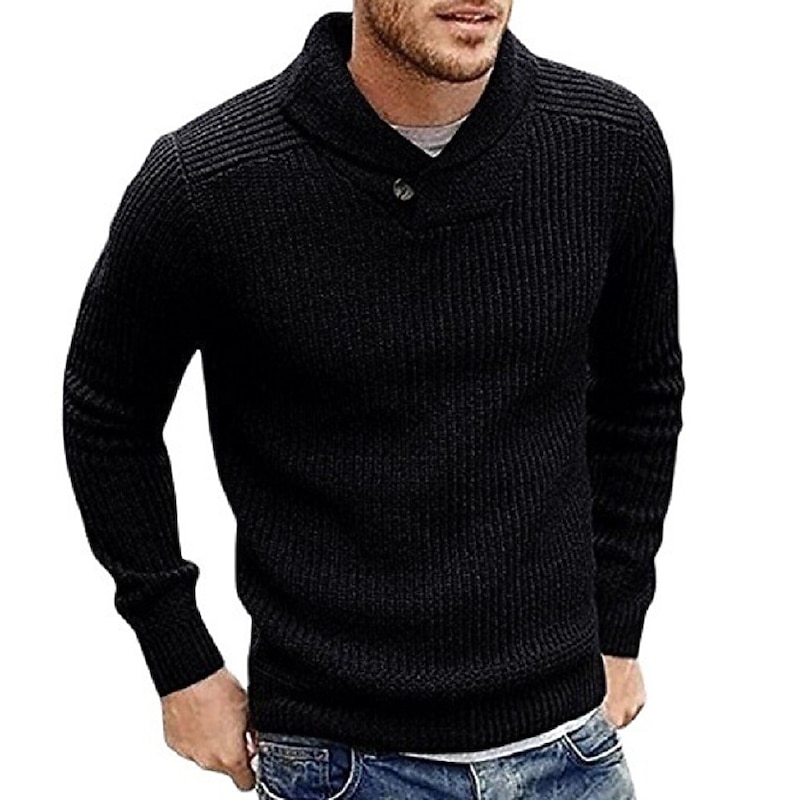 Men's Sweater Cardigan Pullover Sweater Jumper Knit Button Knitted Solid Color Shirt Collar Stylish Vintage Style Casual Daily Wear Clothing Apparel Fall Winter Black White S M L4