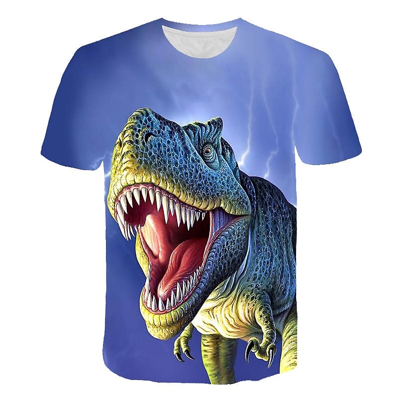Kids Boys' T shirt Short Sleeve Dinosaur 3D Print Animal Print Gray Green Navy Black gray Children Tops Summer Active Daily Wear Regular Fit 4-12 Years4