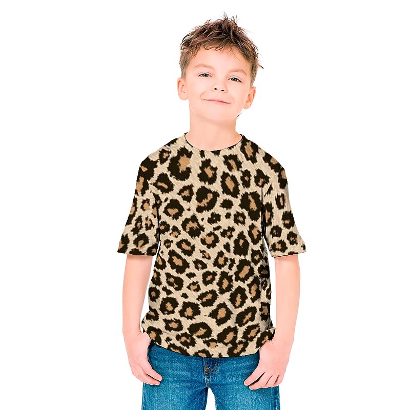 Boys 3D Leopard T shirt Tee Short Sleeve 3D Print Summer Active Kids 3-12 Years Daily Wear Regular Fit4