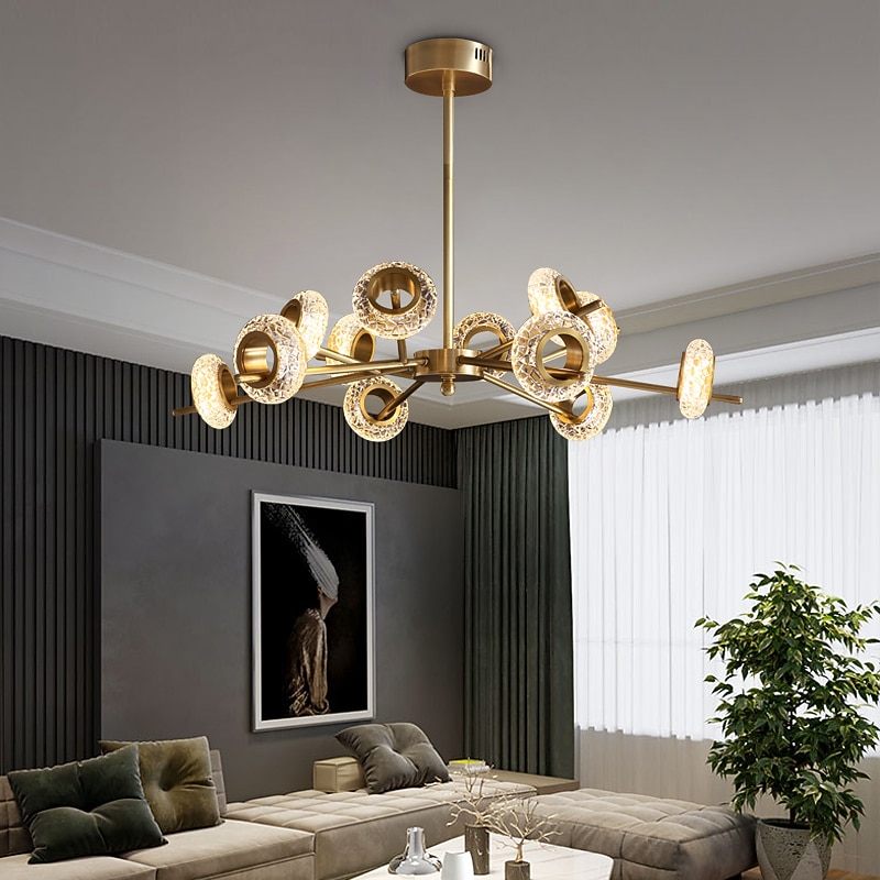LED Pendant Light Chandelier Modern Gold 6 8 10 12 Heads Ring Design Copper Globe Brass Modern 220-240V 110-120V2