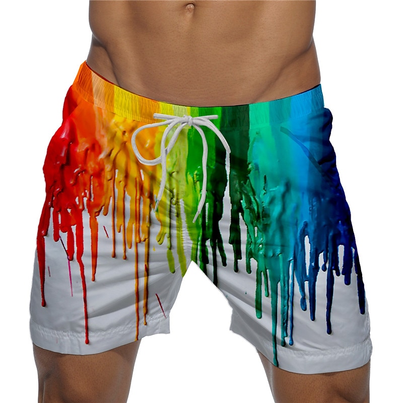 Men's Print Graphic Prints Colorful Swim Shorts Board Shorts Swimming Trunks Mid Waist Designer Casual / Sporty Big and Tall Holiday Beach Swimming Pool Drawstring with Mesh lining Elastic Waist