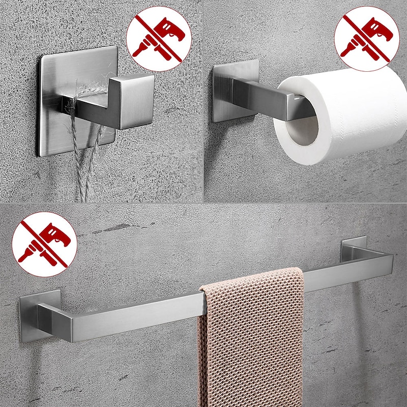 Bathroom Hardware Accessory Set,Robe Hook, Self-Adhesive Brushed Nickel Stainless Steel Towel Bar, Towel Holder, Toilet Paper Holder4