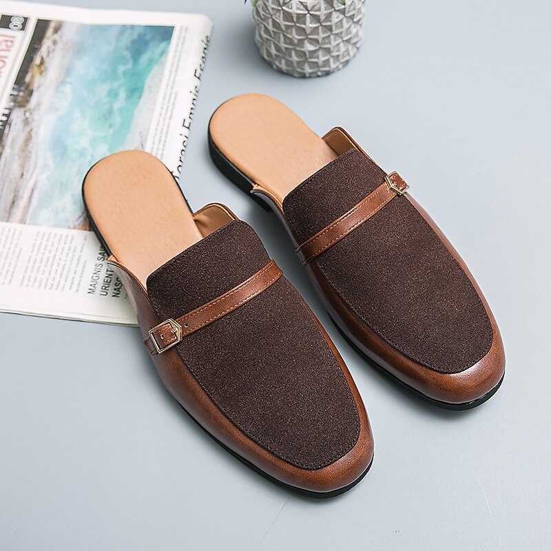Men's Brown Faux Leather and Suede Slip-On Loafers – Stylish Casual Slip-on Shoes with Buckle Detail for Daily Wear, Work & Casual Occasions2
