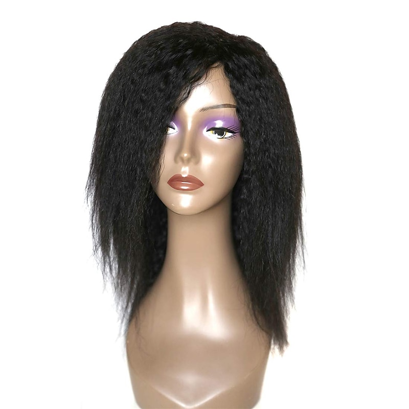 Human Hair Wig Long kinky Straight With Bangs Natural Party Fashion Best Quality Capless Brazilian Hair Women's Natural Black #1B 12 inch 14 inch 16 inch New Year Daily Thanksgiving2