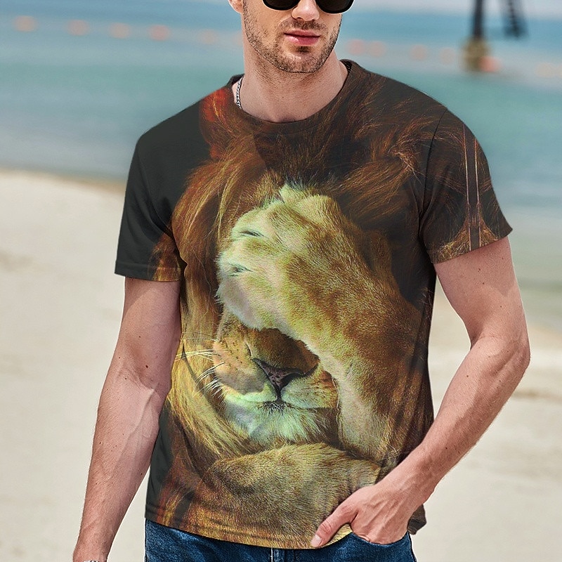 Men's Graphic Animal Lion Paw Shirt T Shirt Tee Short Sleeve T shirt 3D Print Round Neck Shirt Streetwear Exaggerated Cool Daily Holiday White Yellow Orange Clothing Apparel S M L XL XXL 3XL 4XL2