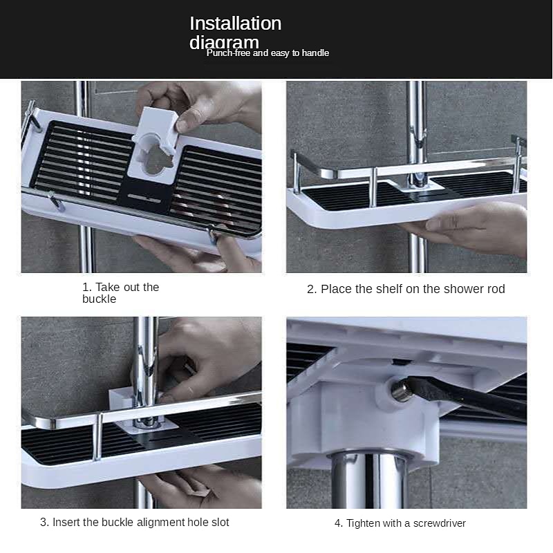 Practical Bathroom Pole Shower Storage Rack Holder Organizer Bathroom Shelves Shower Shampoo Tray Single Tier Shower Head Holder4