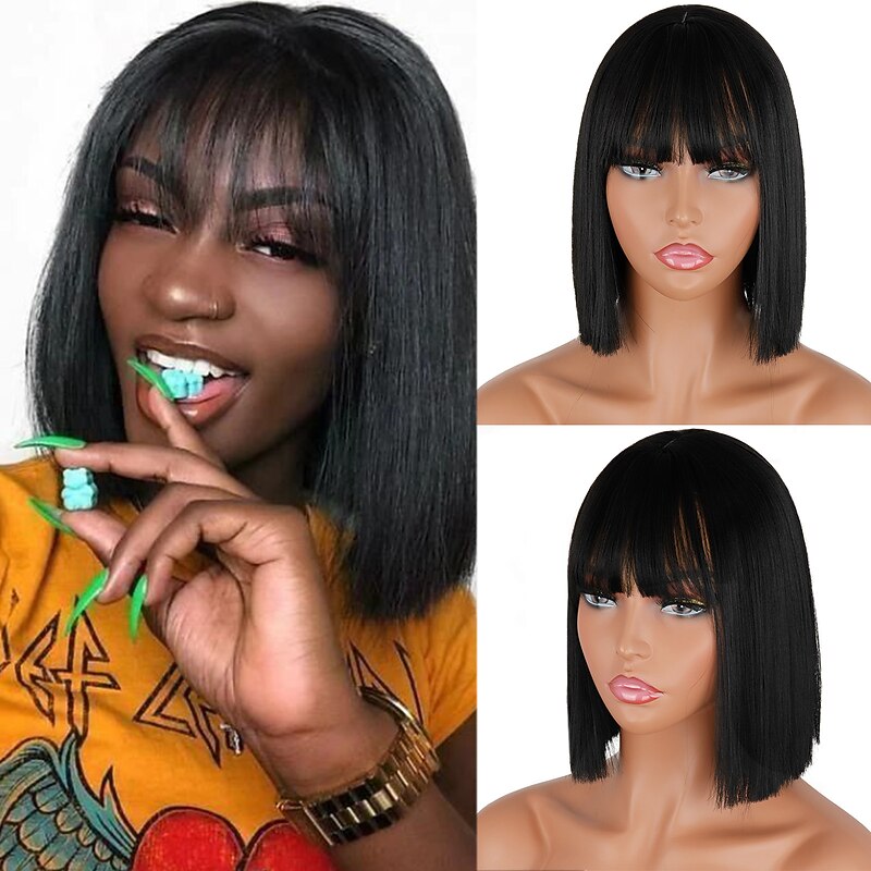 Synthetic Wig Curly Neat Bang Wig Short Black / Gold Violet Pink Pink / Purple Light Brown Dark Brown Synthetic Hair Women's Cosplay Party Fashion Green Mixed Color Halloween Wigs4