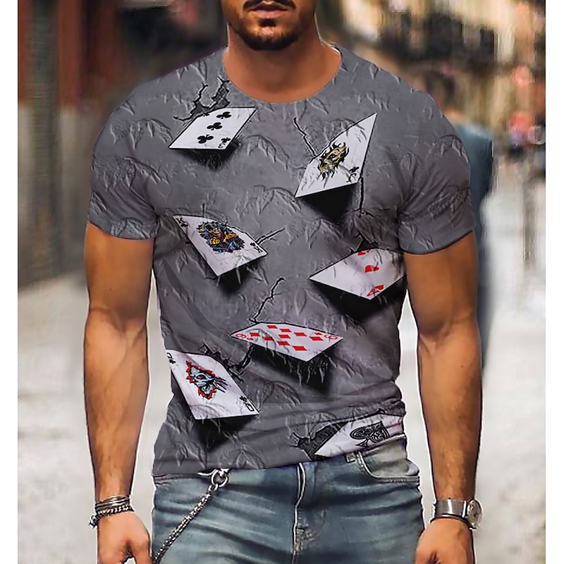 Men's 3D Poker T Shirt Short Sleeve T shirt 3D Print Round Neck Shirt Vintage Designer Casual Party Daily Black Yellow Pink Clothing Apparel Plus Size S M L XL XXL 3XL 4XL2