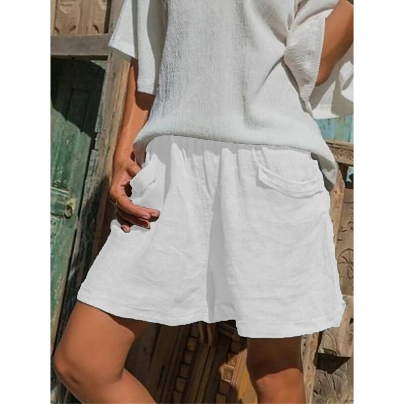 Women's Normal Cotton Linen Shorts Linen-Inspired Pants Cotton Linen Pants Casual / Sporty Short Mid Waist Plain Pocket Elastic Waist Breathable Soft Inelastic Weekend White Yellow Gray Summer Spring2