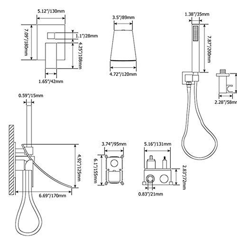 Waterfall Tub Faucet with Handheld Shower Chrome High Flow Waterfall Wall Mounted Bathtub Faucet Waterfall Spout Tub Filler Solid Brass with Black Finished4