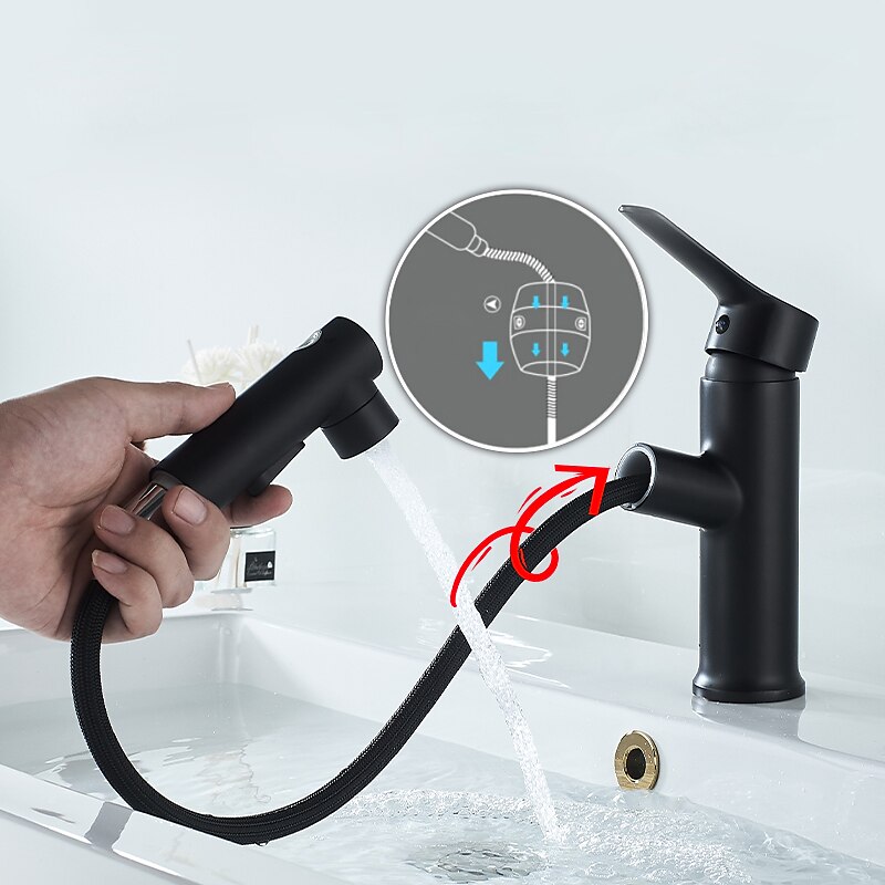 Bathroom Sink Faucet - Pull out / Pullout Spray Electroplated / Painted Finishes Centerset Single Handle Two HolesBath Taps / Brass4