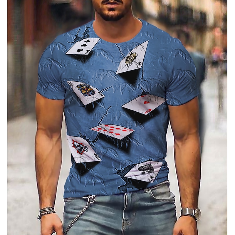 Men's 3D Poker T Shirt Short Sleeve T shirt 3D Print Round Neck Shirt Vintage Designer Casual Party Daily Black Yellow Pink Clothing Apparel Plus Size S M L XL XXL 3XL 4XL4