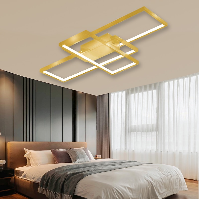 105cm LED 3-Light Ceiling Light Aluminum Geometric Pattern Linear Flush Mount Light  Modern Style Painted Finishes Dimmable  Office Dining Room Lights ONLY DIMMABLE WITH REMOTE CONTROL3