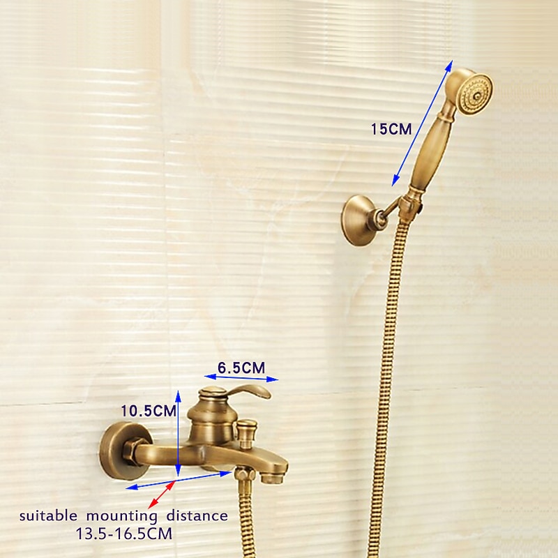 Shower Faucet,Antique Brass Shower Faucet Set,Wall Mounted Rainfall Single Handle Two Holes Shower Mixer Taps with Hot and Cold Switch4