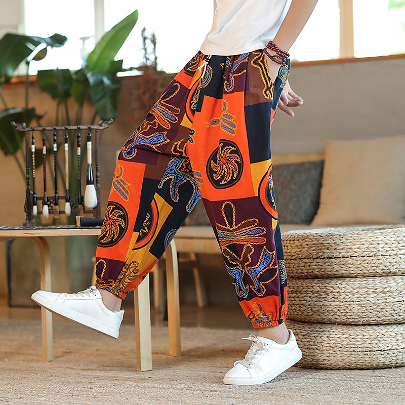 Men's Harem Loose Trousers Summer Pants Baggy Pants Drawstring Classic Baggy Graphic Animal Graphic Prints Outdoor Ankle-Length Home Daily Stylish Classic Style Loose Fit Black Yellow Micro-elastic